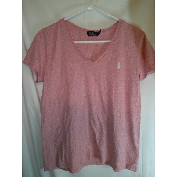 Polo Ralph Lauren V-Neck T-Shirt Classic Fit Short Sleeve Top‎ Pink L - Picture 1 of 3